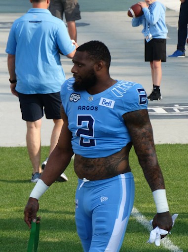 Shawn Oakman, a professional football defensive lineman, during his time with the Toronto Argonauts of the Canadian Football League (CFL)